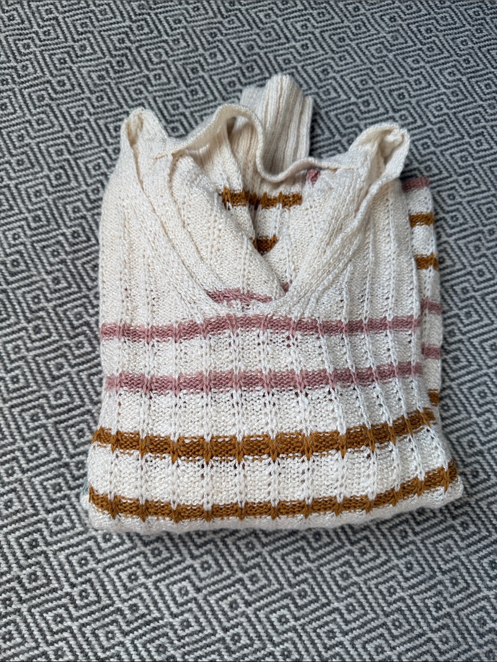 Kohl's Cream Sweater with Pink, Mustard and Light Blue Stripes - Picture 12 of 12
